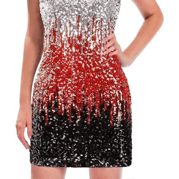 ✨ Sequin Ombre Sparkly Sexy Bodycon Spaghetti Strap Party Dress SIZE XL NEW - Picture 11 of 17